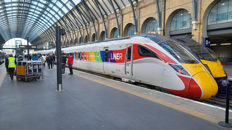 The LNER Pride train standing at King's Cross station.  Author's photo.